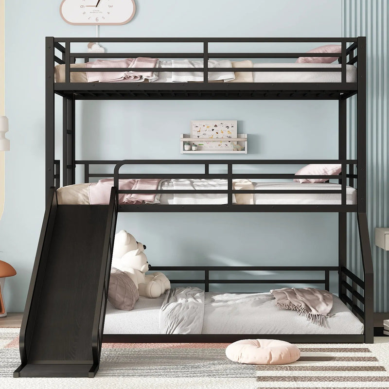 Twin Over Twin Over Full Bunk Bed with Slide by HouseOfZazla