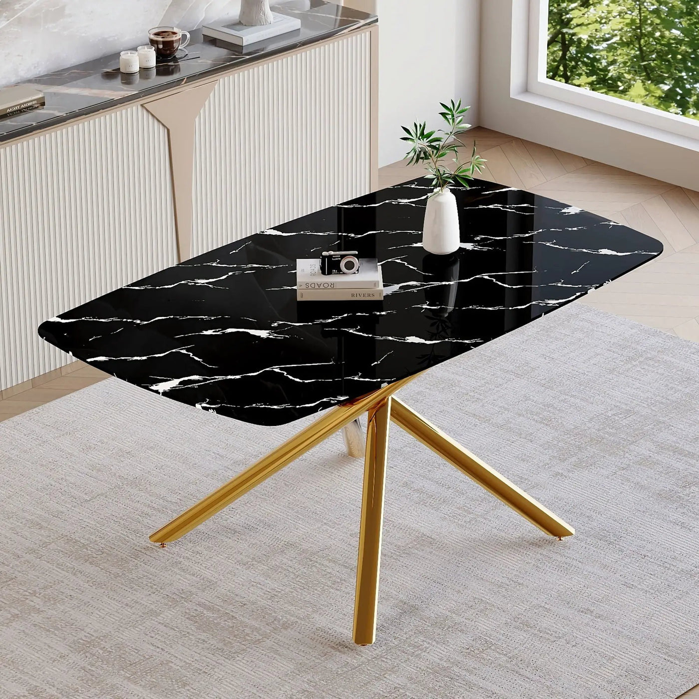 Luxurious Marble Patterned Dining Table With Metal Fork Legs by HouseOfZazla