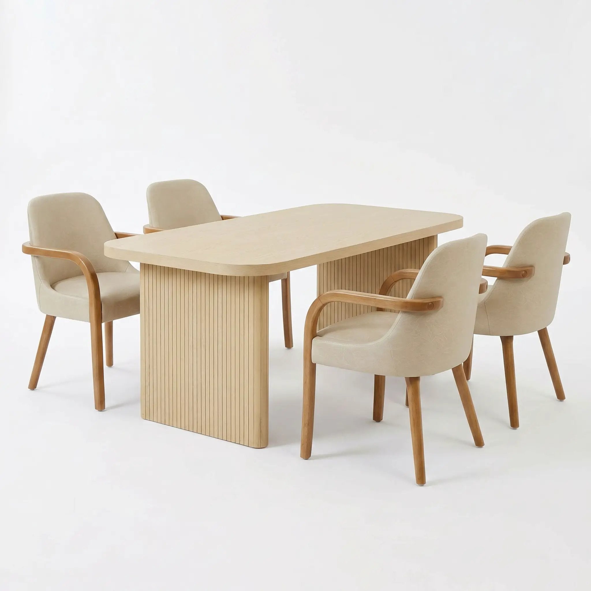 5 Piece Indoor Dining Set, 68.75" Dining Table & 4 Khaki PU Dining Chairs by HouseOfZazla