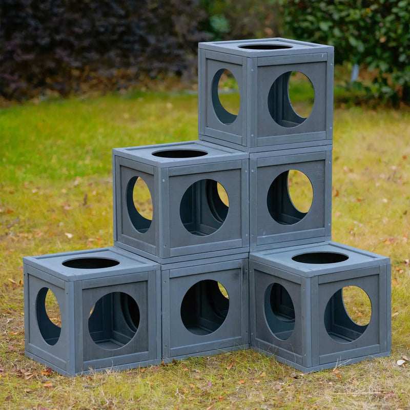 Outdoor Cat House With Shelves And Weather Protection, Removable Wood Boxes - Gray by HouseOfZazla