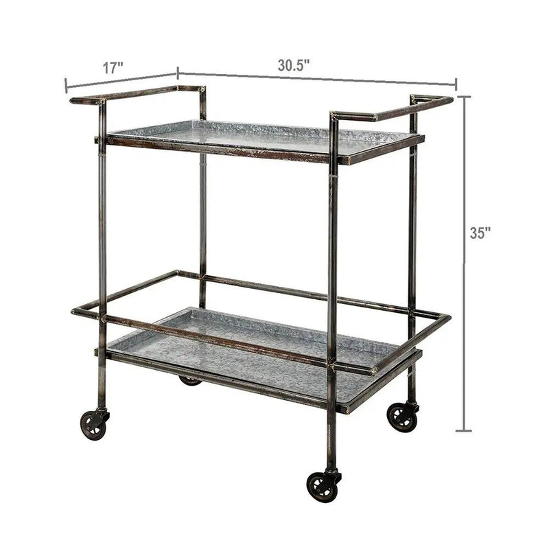Percy Galvanized Metal Bar Cart - Gray by HouseOfZazla