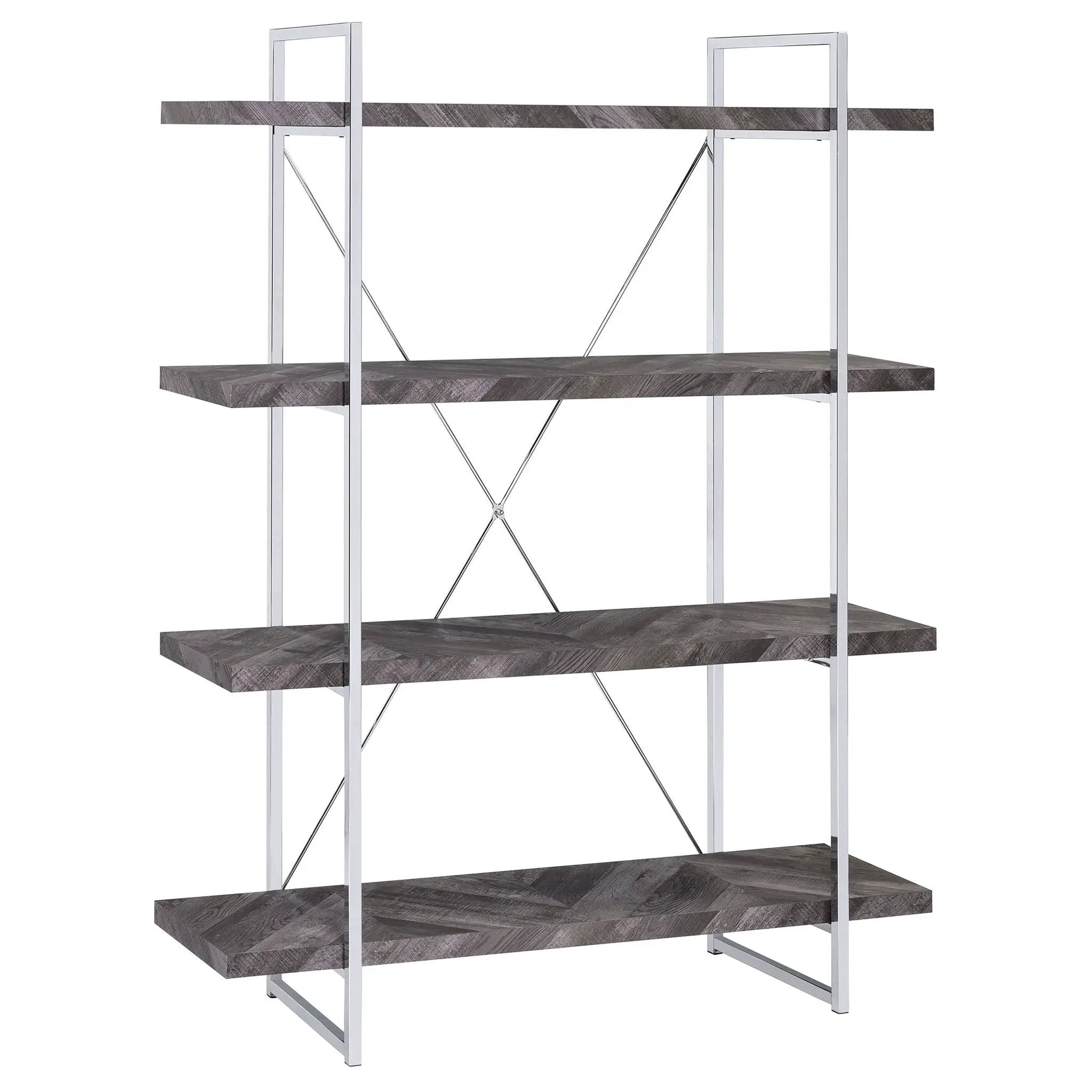 Grimma 63-inch 4-shelf Bookshelf Rustic Grey and Chrome by Unique Piece Furniture