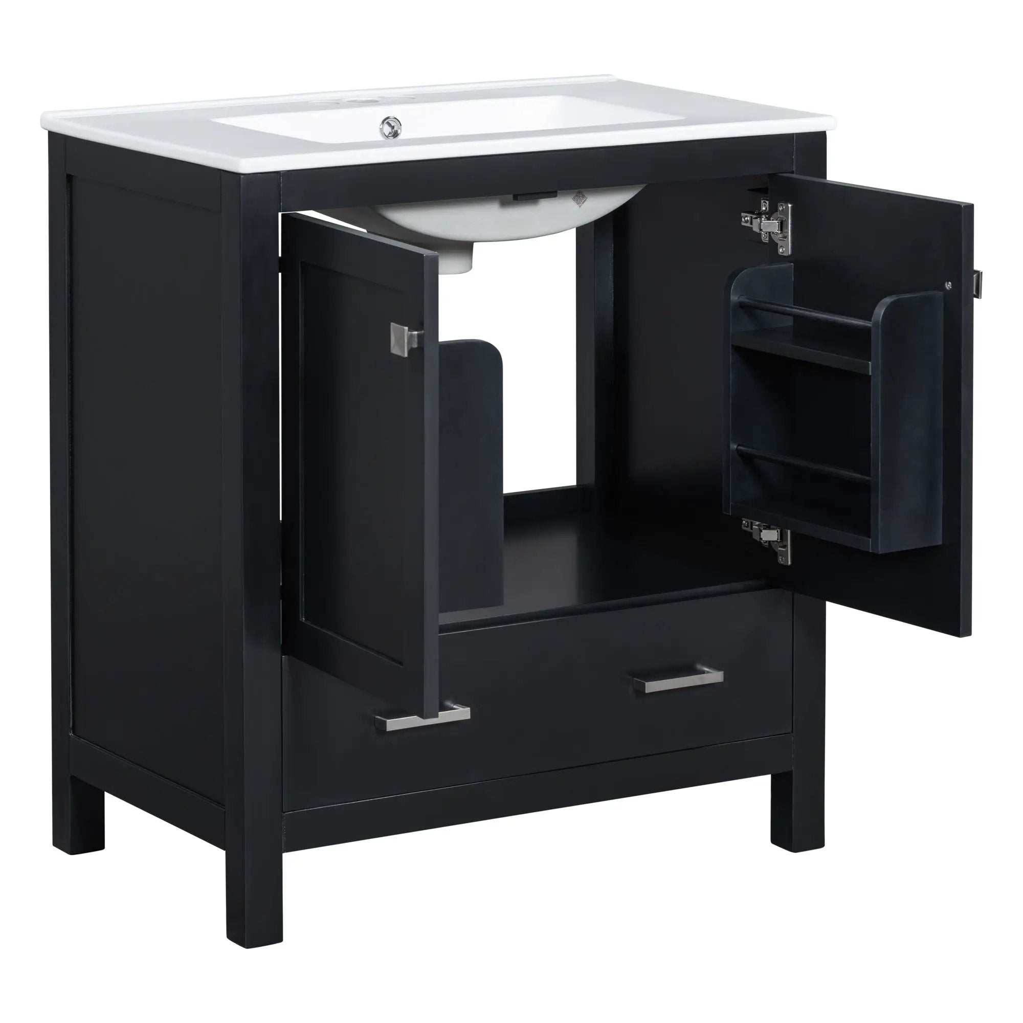 Bathroom Vanity With Single Sink, Combo Cabinet Undermount Sink, Bathroom Storage Cabinet With Two Doors And A Drawer, Soft Closing, Multifunctional Storage, Solid Wood Frame by HouseOfZazla