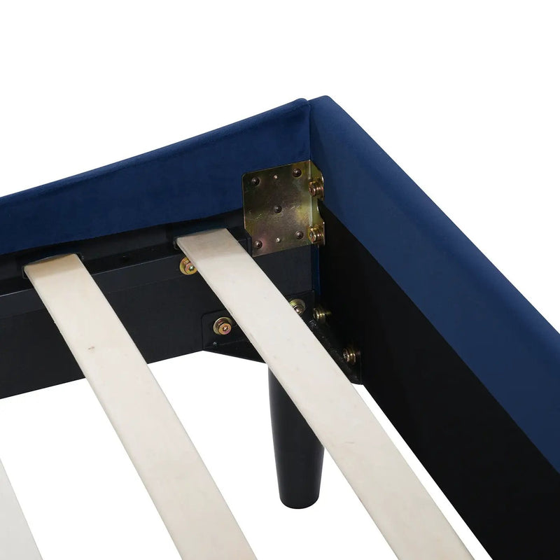 Aspen Vertical Tufted Headboard Platform Bed Set, Queen, Navy Blue Velvet by HouseOfZazla