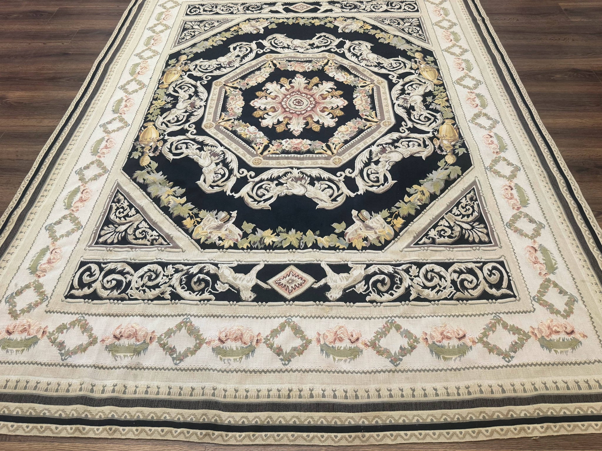 Aubusson Rug 6x8, European Design, Lion Pictorials, Black by Jewel Rugs