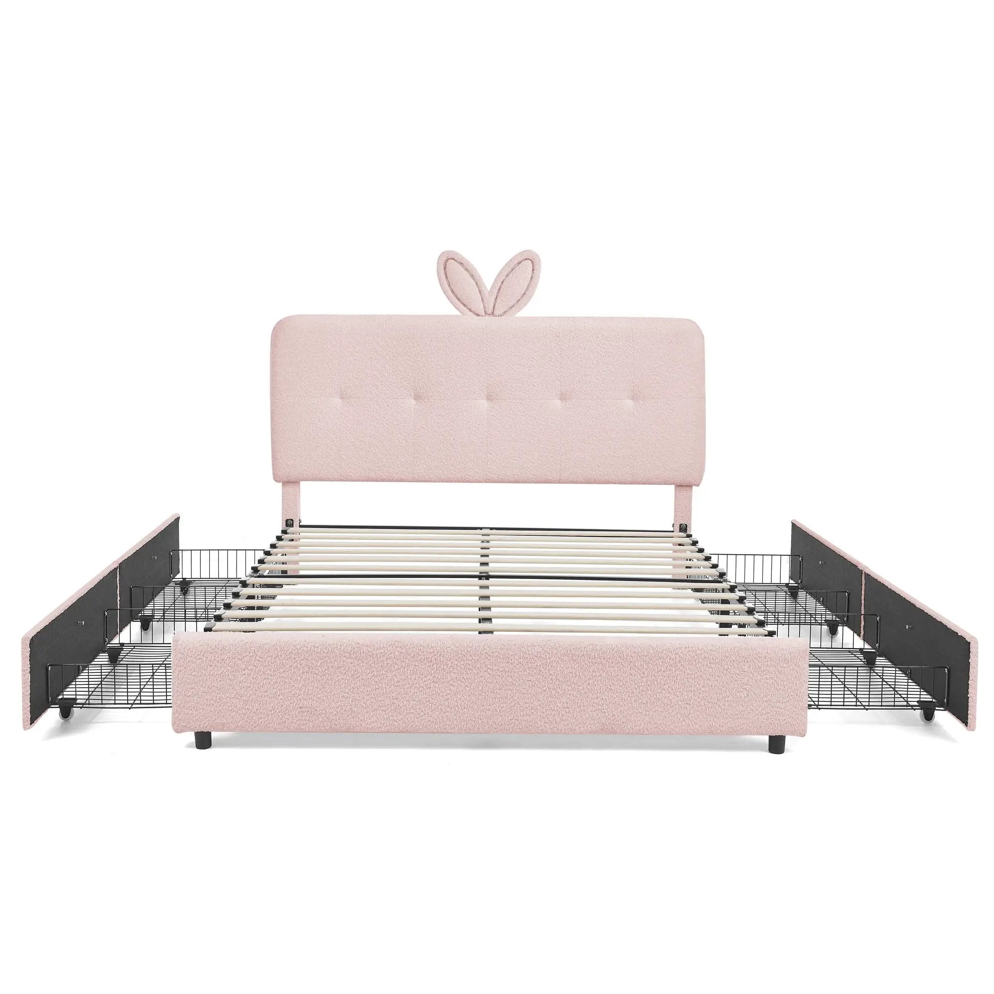 Upholstered Bed With Oversized Rabbit Ear Headboard, LED Lights & 4 Storage Drawers by Unique Piece Furniture