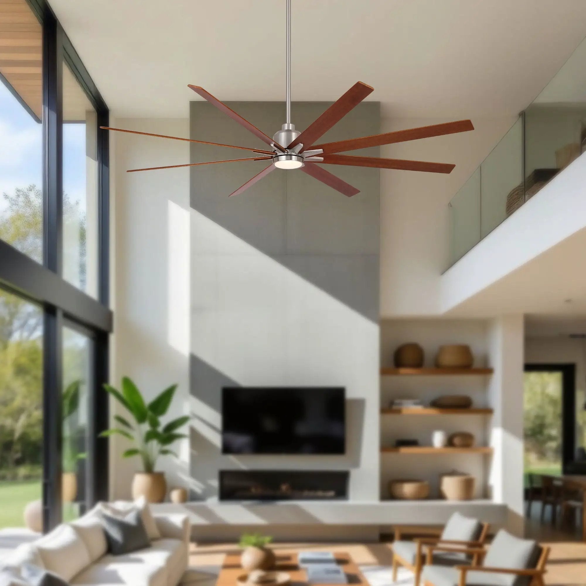 Oversized Large Ceiling Fan With Dimmable LED Light, 8 Blades, Remote Control by Unique Piece Furniture