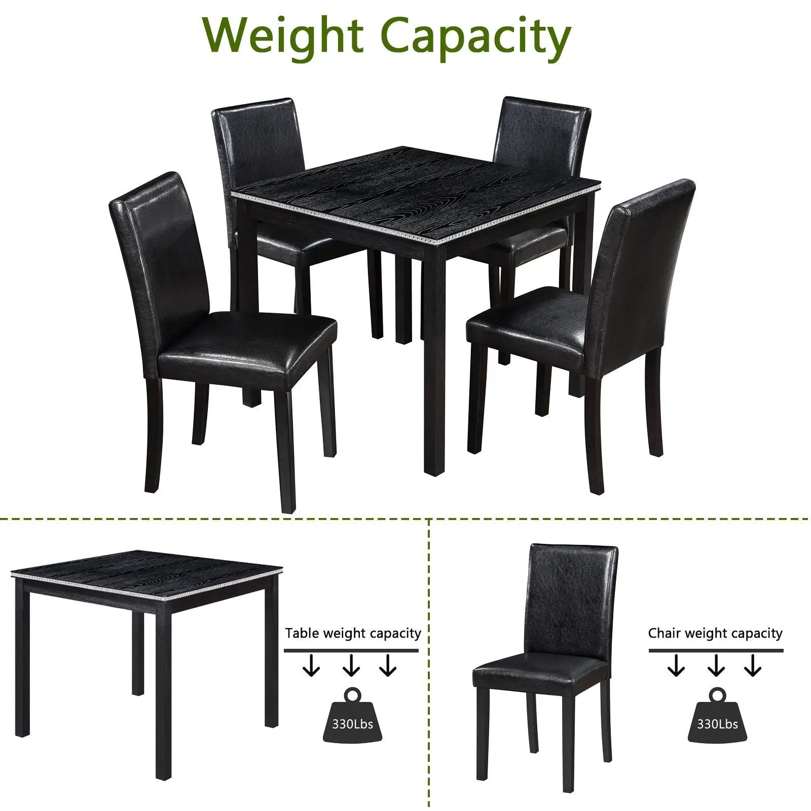 5 Pieces Wooden Dining Table Set, Square Table And 4 Upholstered Chairs by HouseOfZazla