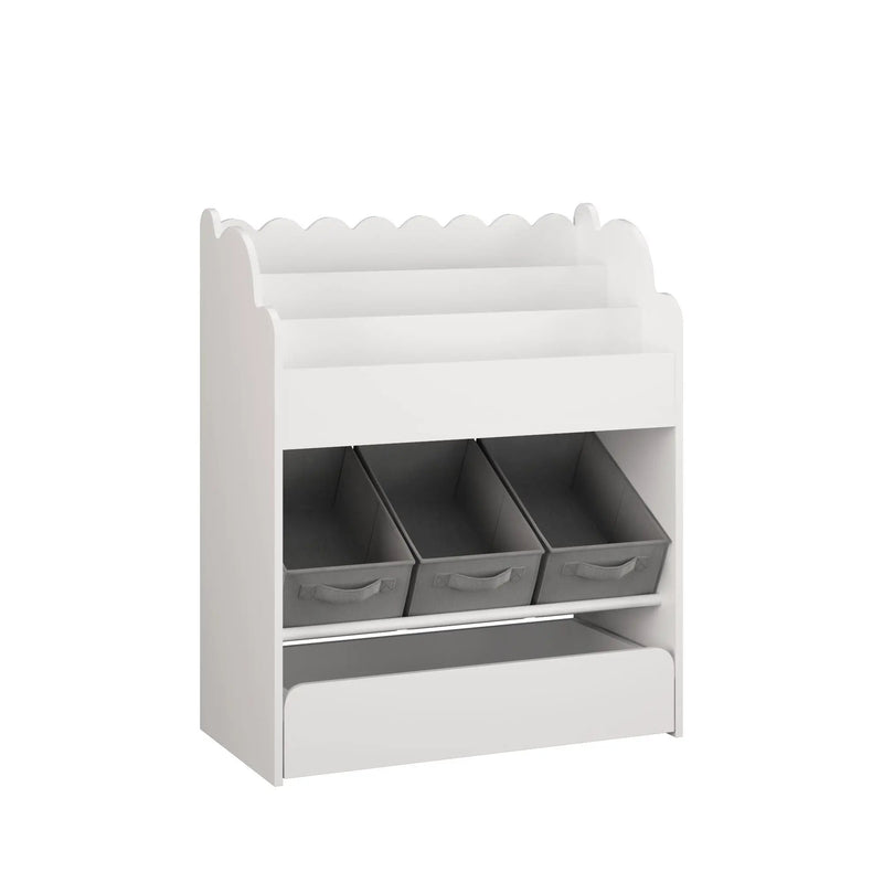 Bookshelf With Storage Bins And Drawer, Multi Functional Book Organizer For Toddlers - White by HouseOfZazla