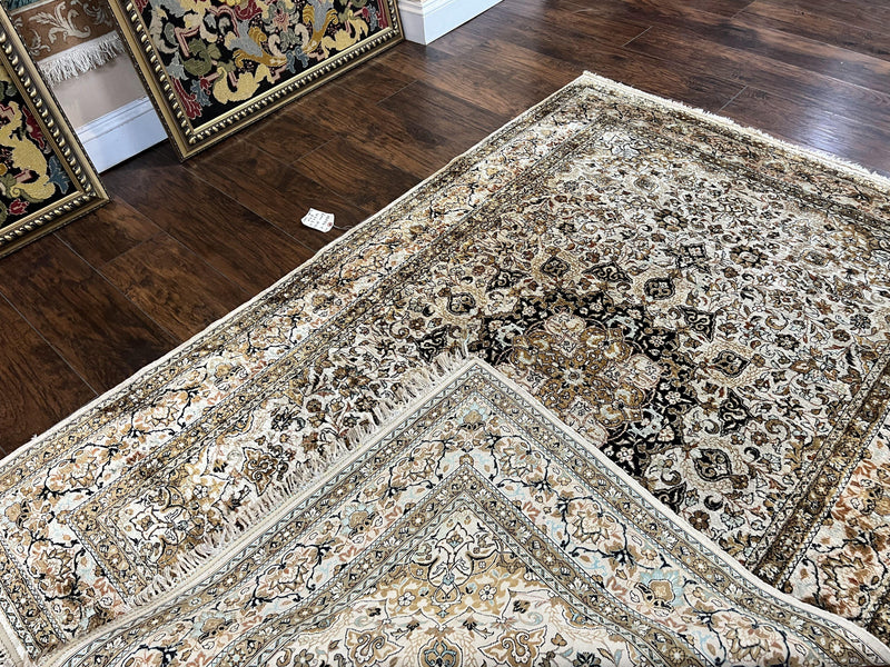 Persian Qum Silk Rug, Floral Medallion, Very Fine 60 Raj 475 KPSI, Handmade Hand Knotted Oriental Carpet, Silk on Silk by Jewel Rugs
