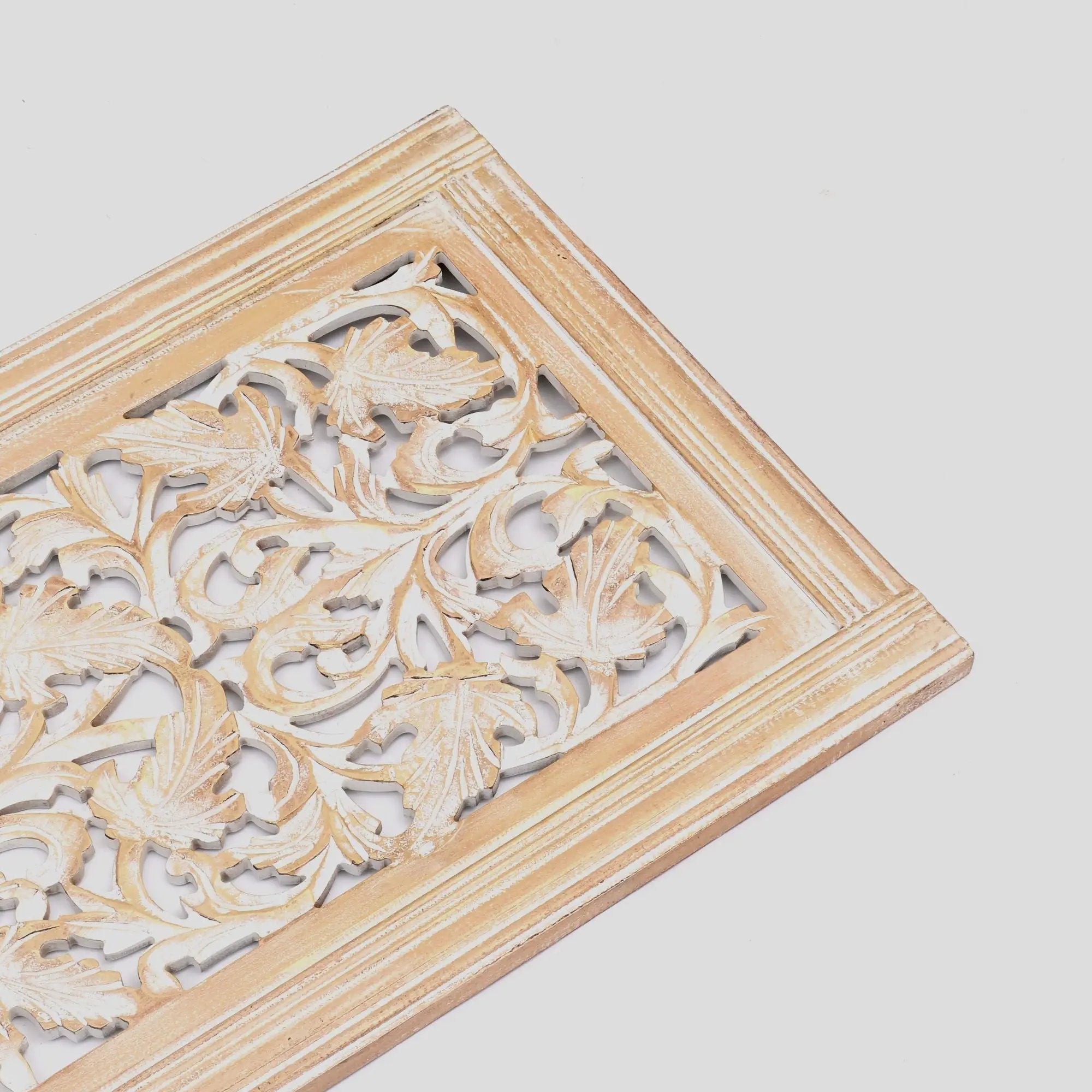 Floral Hand Carved Mandala Rectangular Wall Decor Accent - Gold / White by HouseOfZazla