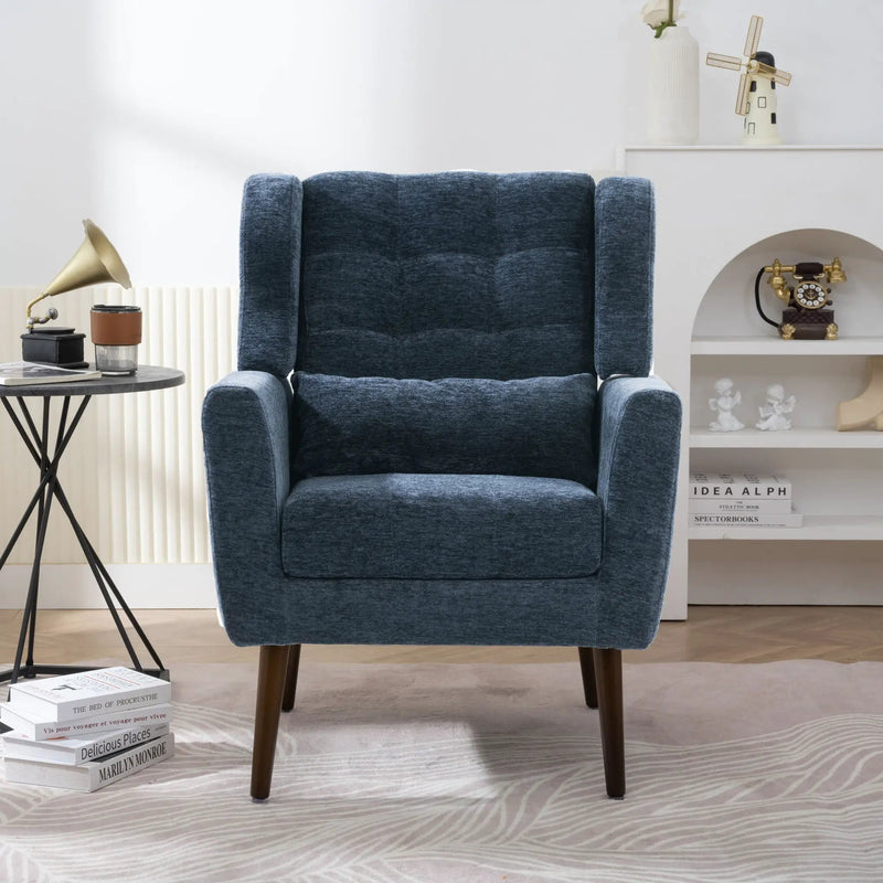 Modern Accent Chair, Arm Chairs For Living Room, Upholstered Mordern Armchair, Comfy Soft Padded Lounge Chair In Small Space, Bedroom, With Pillow, Solid Wood Leg by HouseOfZazla