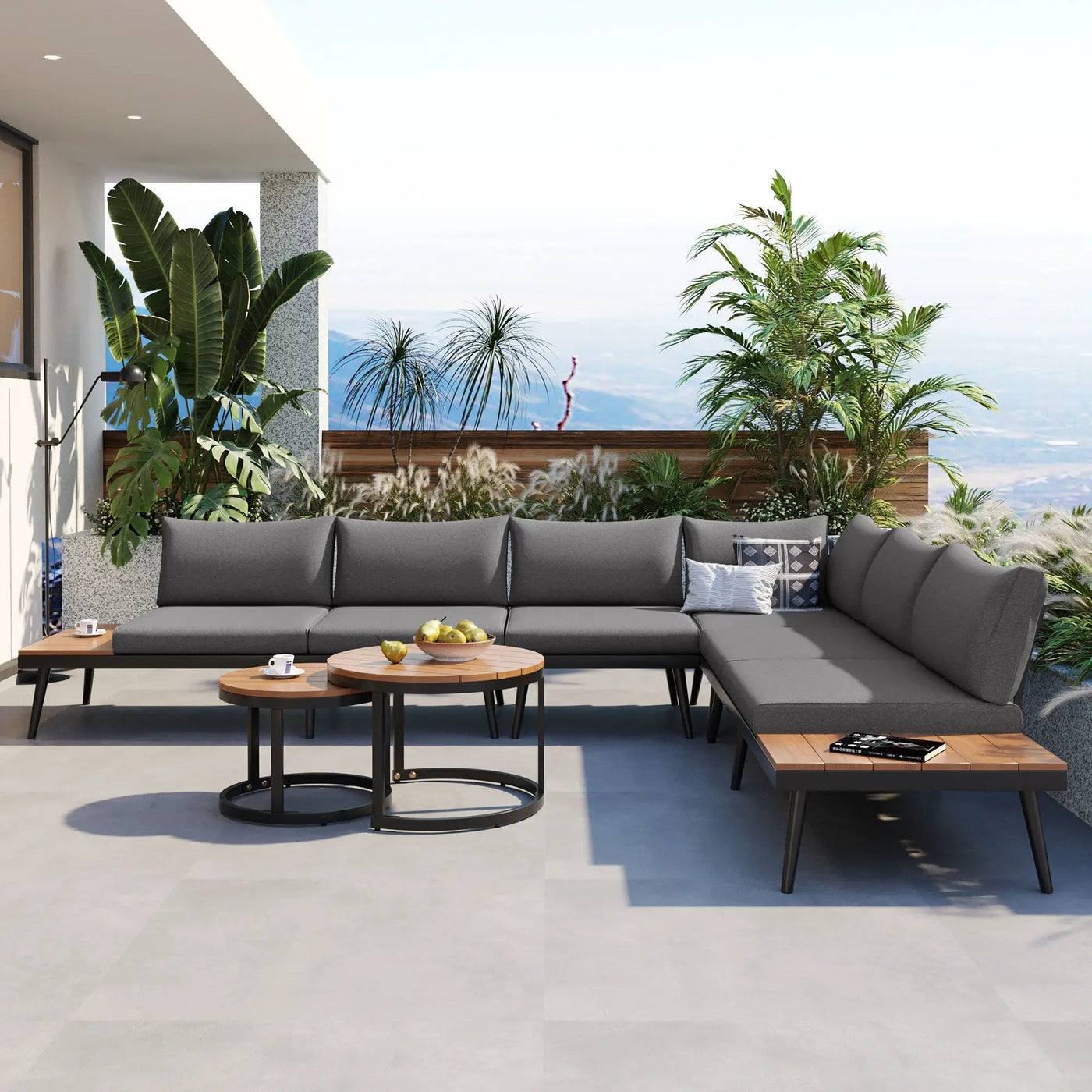 Modern Outdoor Sectional Sofa Set With Nesting Coffee Tables by HouseOfZazla