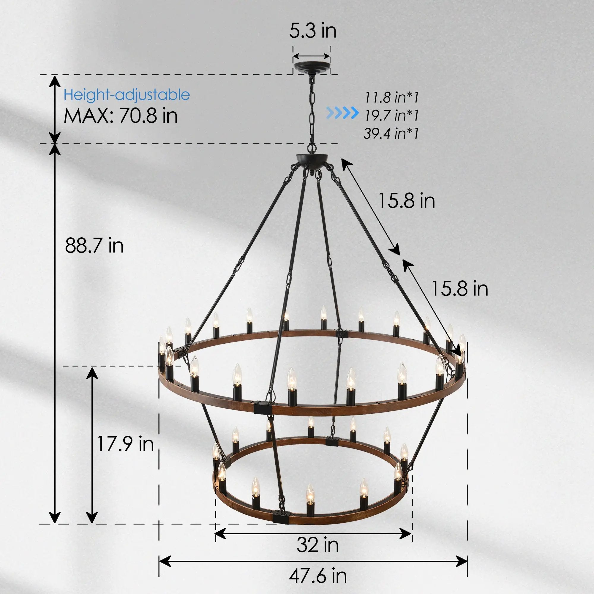 Large Solid Wood Wagon Wheel Chandelier, 2-Tier 32-Lights by HouseOfZazla