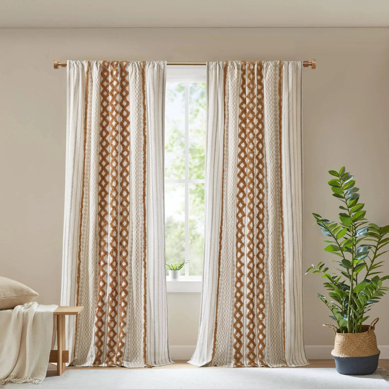 1 PC 50x84' Cotton Printed Window Panel with Chenille Stripe and Lining by HouseOfZazla