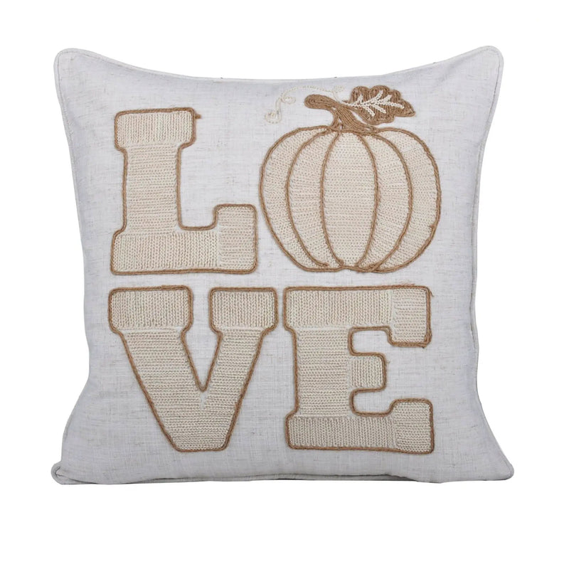 Love Pumpkin Embroidered Throw Pillow - Natural by Unique Piece Furniture