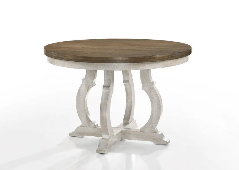 Havanna - 5 Piece Wide Round Dining Table With Off White Chairs (Set of 5) - Vintage Walnut by HouseOfZazla