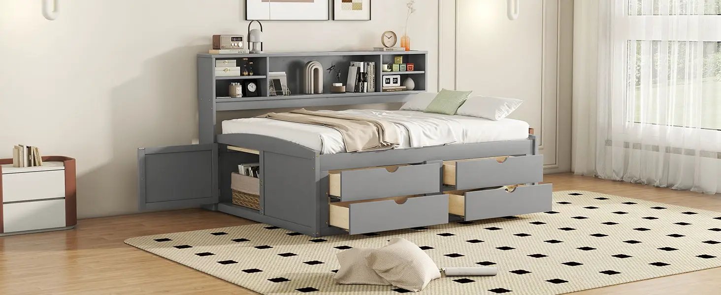Daybed With 2 Bedside Cabinets, Upper Shelves And 4 Drawers by HouseOfZazla