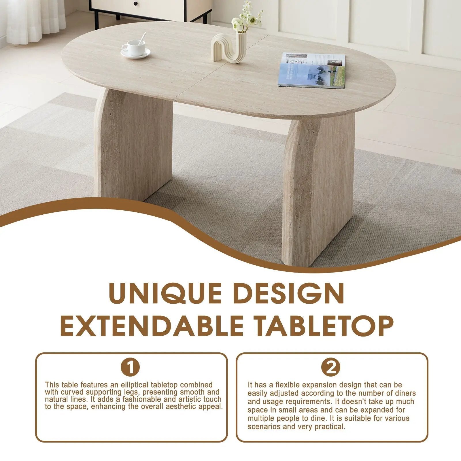 Oval Extendable Dining Table With Dual Pillar Design - Off White by HouseOfZazla