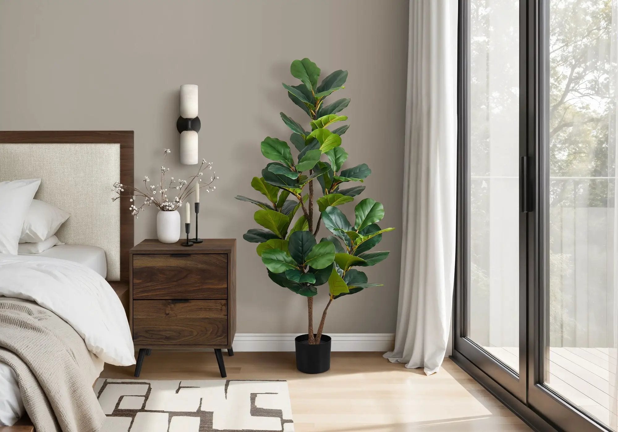49" Tall, Artificial Plant, Fiddle Tree, Indoor, Faux, Fake, Floor, Greenery, Potted, Real Touch, Decorative - Green / Black by Unique Piece Furniture