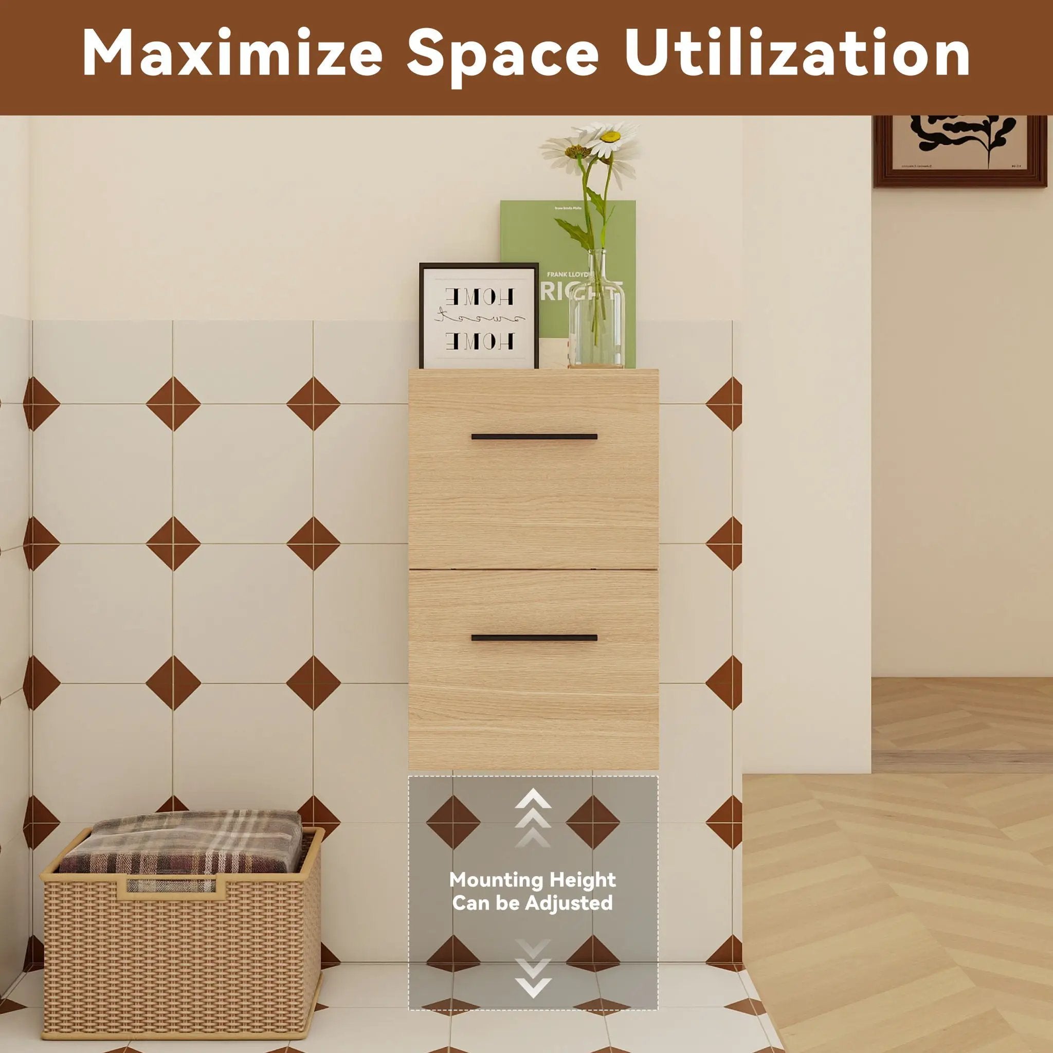 Floating Bathroom Vanity Drawer Base, Wall Mounted Storage With 2 Drawers - Light Oak by HouseOfZazla