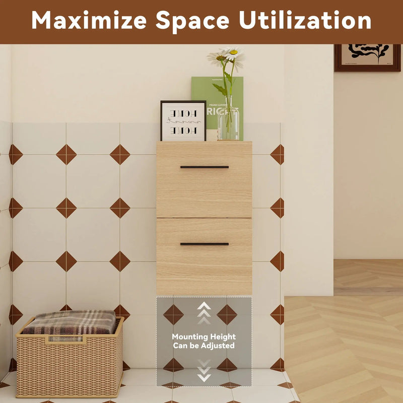Floating Bathroom Vanity Drawer Base, Wall Mounted Storage With 2 Drawers - Light Oak by HouseOfZazla