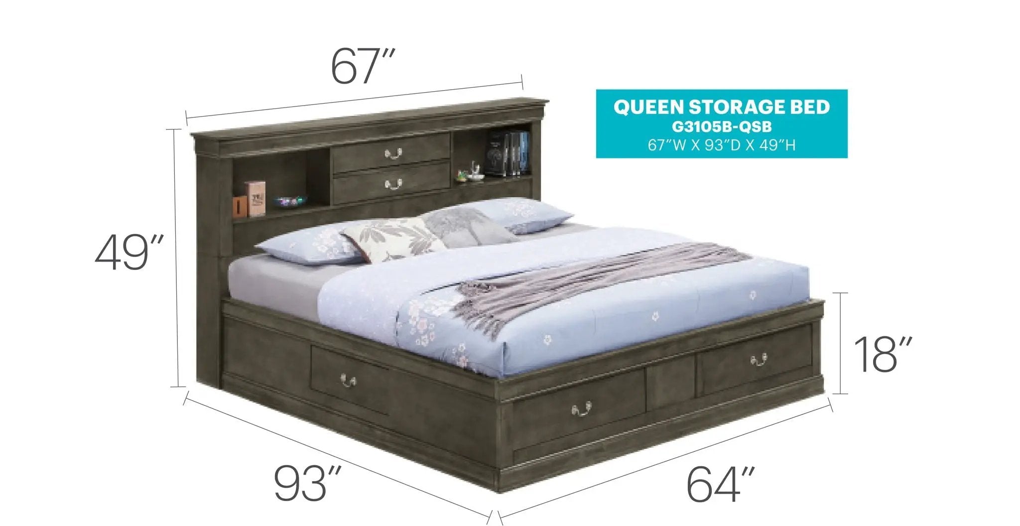 Traditional Style Bookcase Storage Bed by Unique Piece Furniture