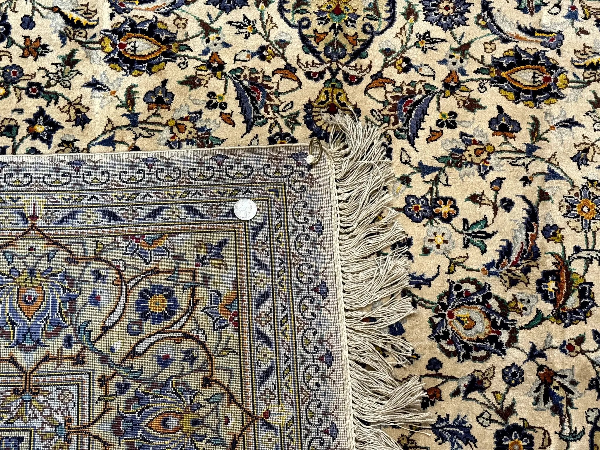 Rare Silk Persian Kashan Rug 4.6 x 7, Antique Fine 310 KPSI, Ivory by Jewel Rugs