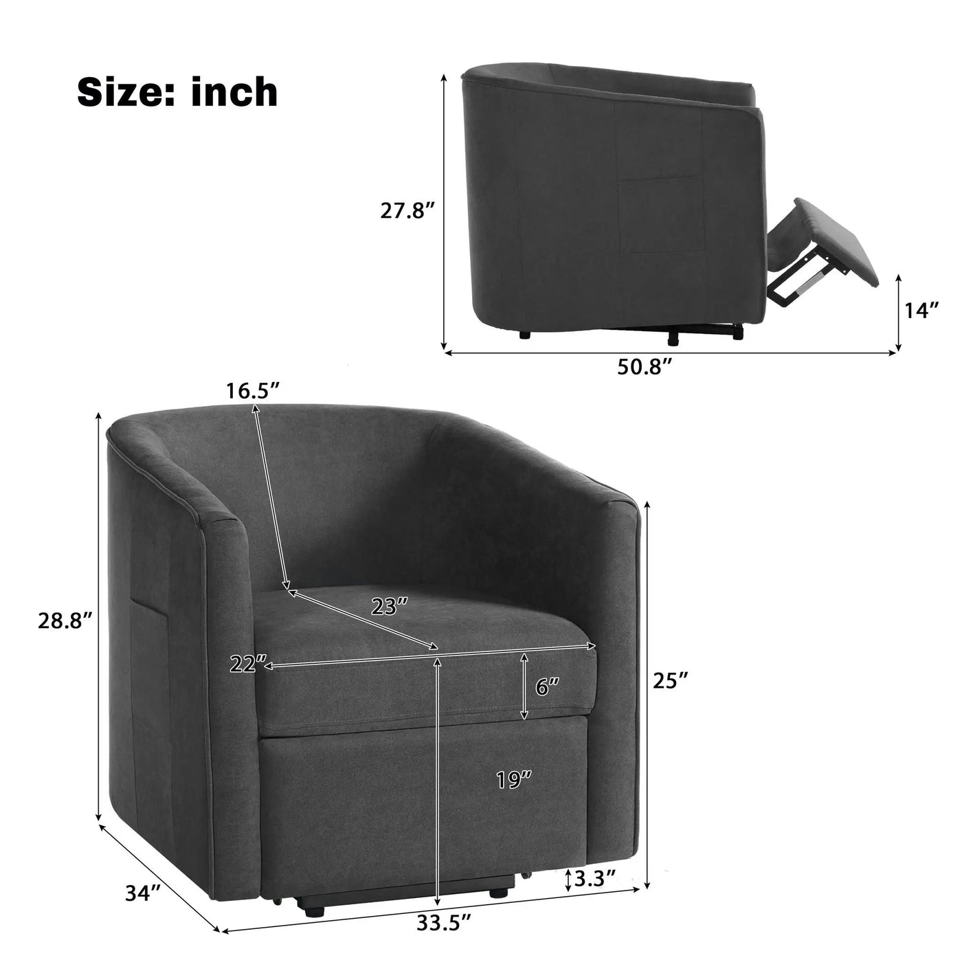 Power Lift Recliner Barrel Shape Reclining Chair With Footrest And Side Pocket by Unique Piece Furniture