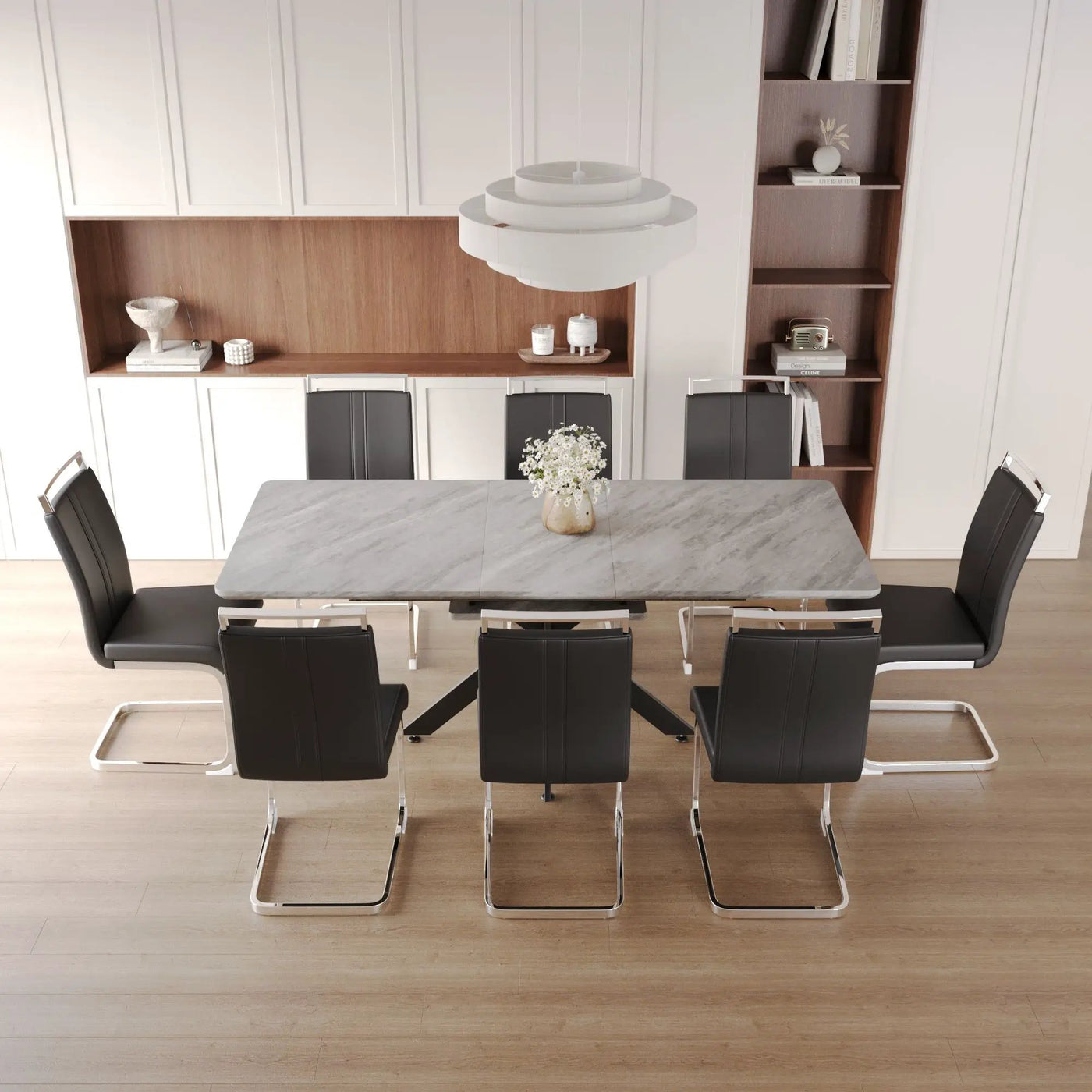 Modern Extendable Dining Table Set With Soft Padded Armless Chairs by Unique Piece Furniture