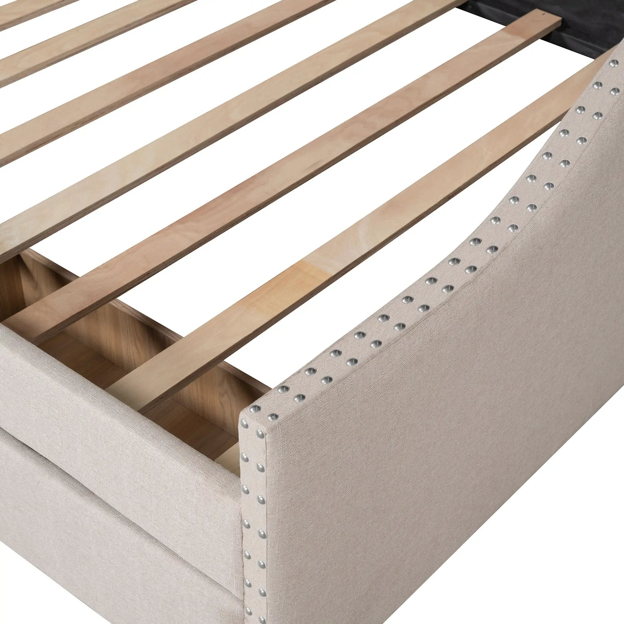 Upholstered Daybed With Two Drawers, Wood Slat Support by HouseOfZazla