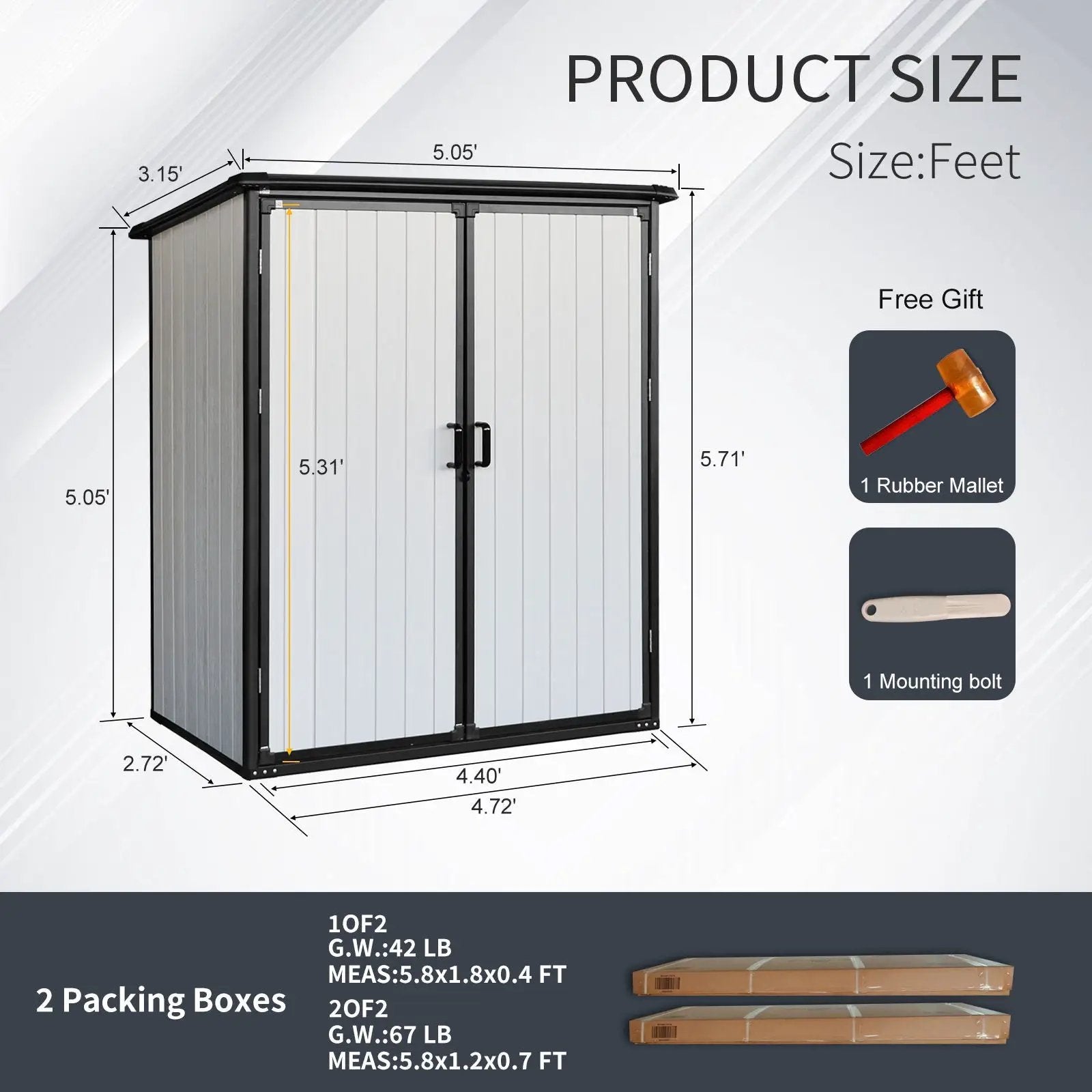 5X3Ft Outdoor Storage Shed Waterproof Resin Cabinet With Lockable Doors For Bikes And Patio Furniture - Black by HouseOfZazla