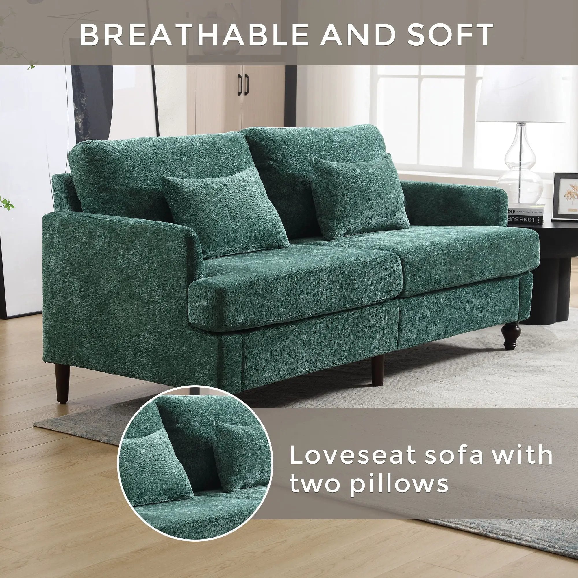 Mid Century Modern Fabric Loveseat Sofa, 2 Seat Upholstered Couch by Unique Piece Furniture