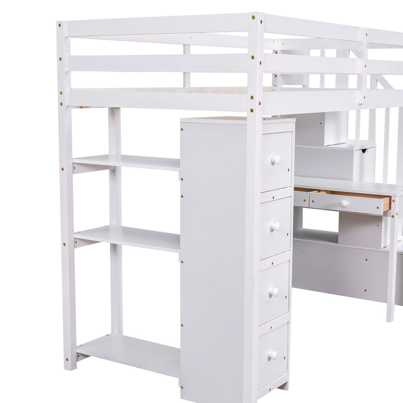 Loft Bed With Storage Drawers, Desk And Stairs With Shelves by HouseOfZazla