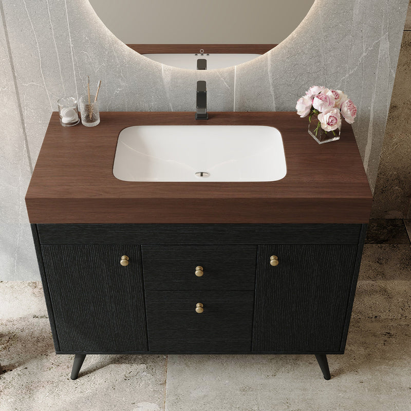 36" Modern Freestanding Bathroom Vanity with Sintered Stone Top, Ceramic Sink & Smart Storage by HouseOfZazla