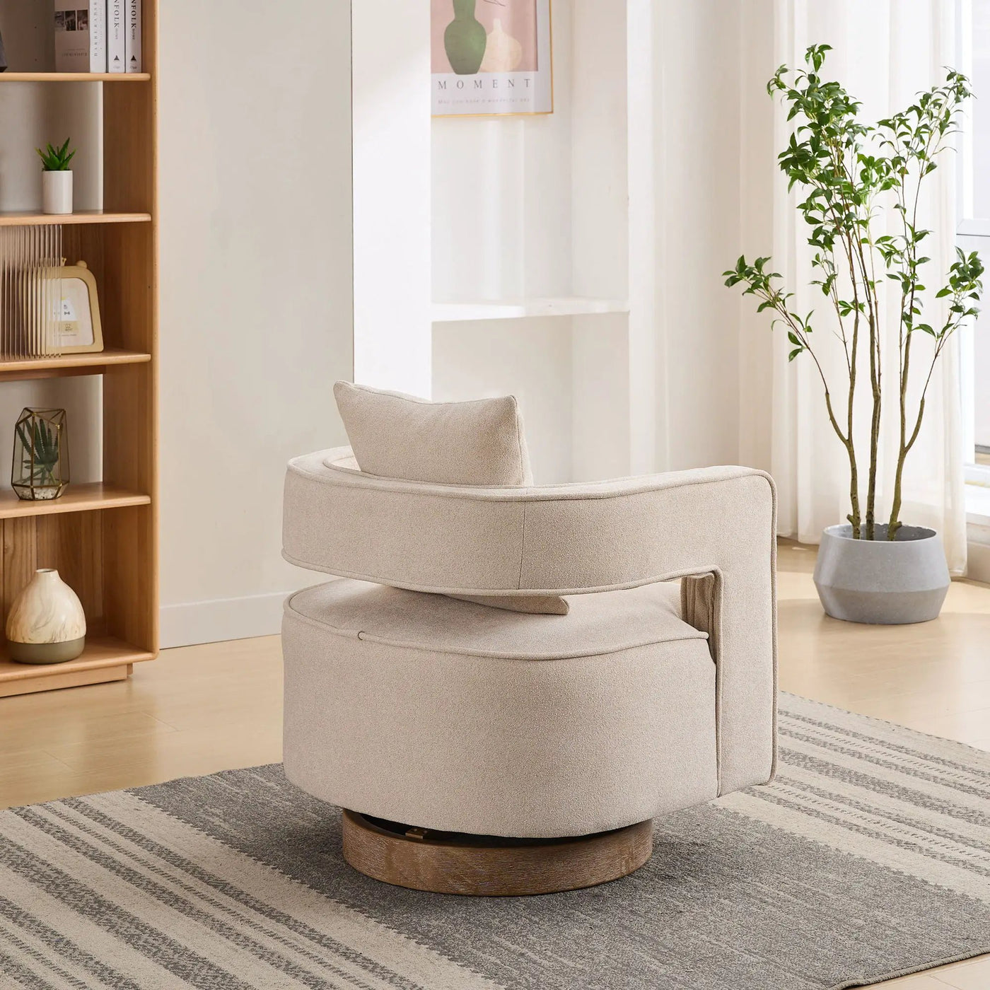 Swivel Accent Open Back Barrel Chair With Weathered Base by Unique Piece Furniture