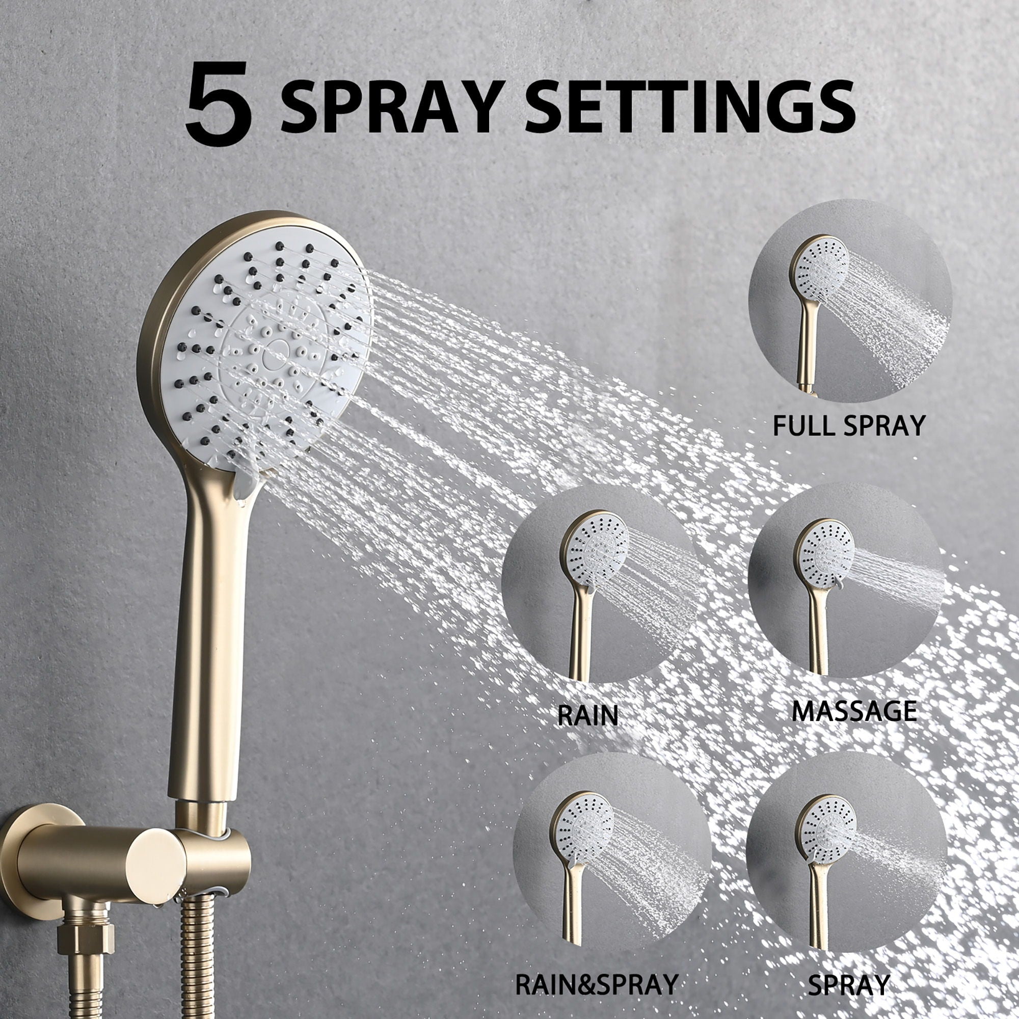 Wall Mounted Shower Set With High Pressure 10" Rain Shower Head And 5 Function Handheld Shower Head by HouseOfZazla