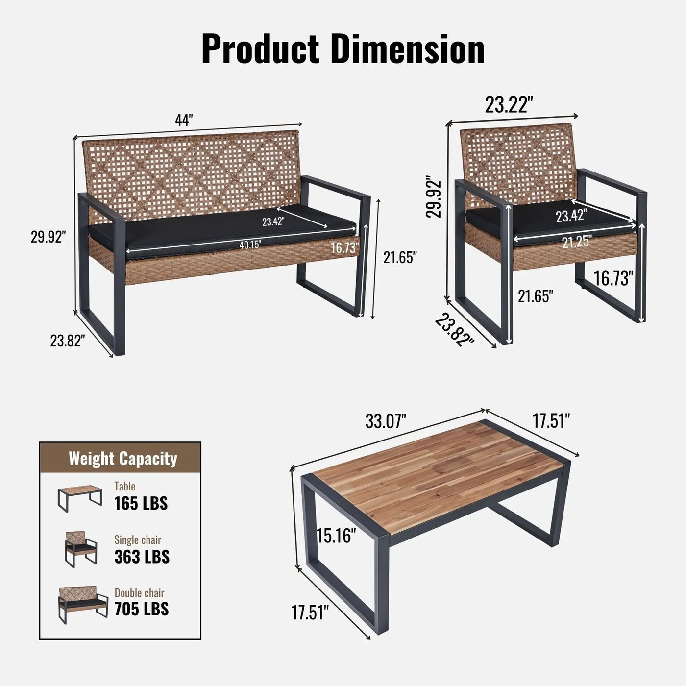 4 Piece Patio Furniture Set With Acacia Wood Table Top And Cushions by Unique Piece Furniture