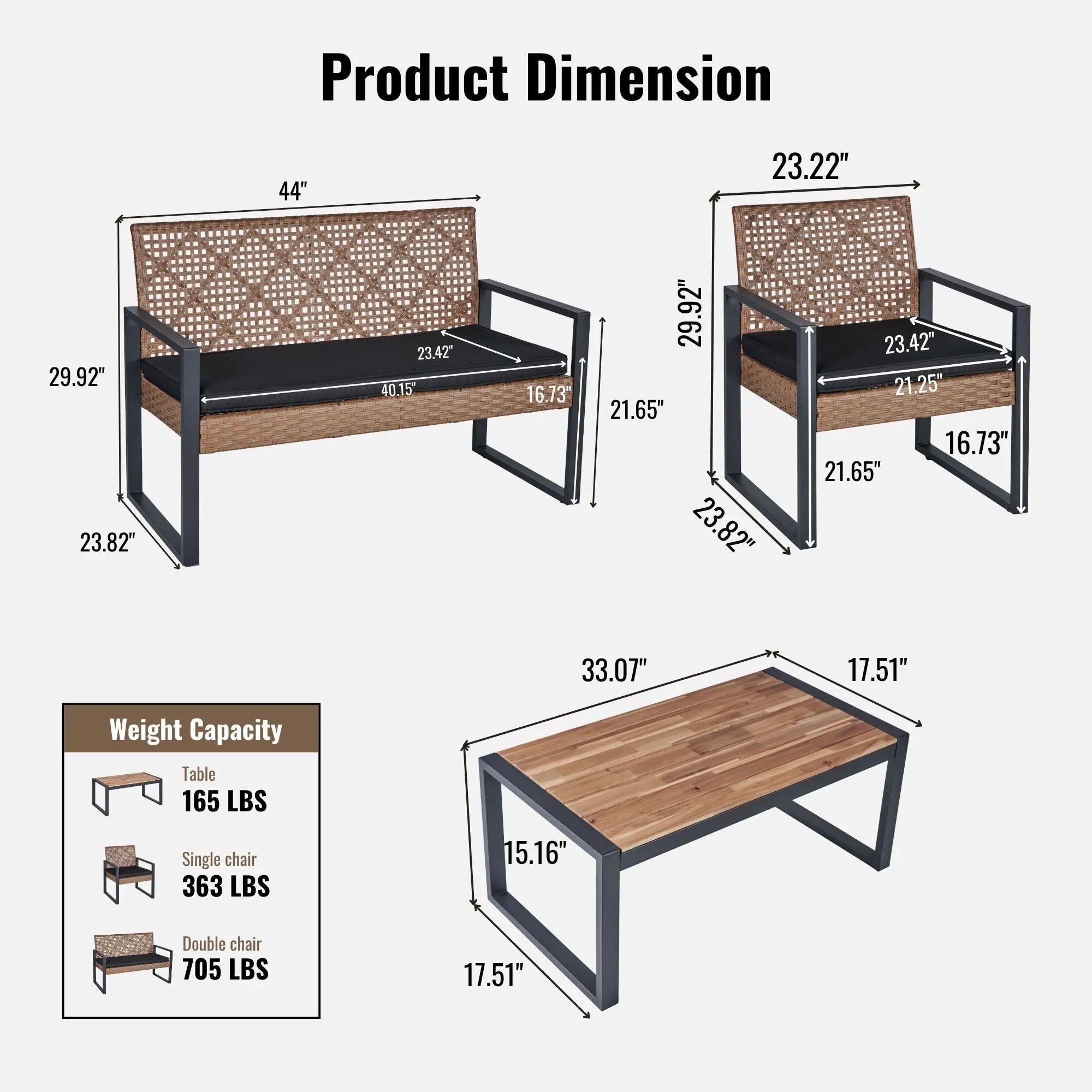 4 Piece Patio Furniture Set With Acacia Wood Table Top And Cushions by Unique Piece Furniture