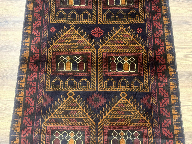 Afghan Rug 3x7, Navy Blue, Tribal Rug, Balouch Carpet, New by Jewel Rugs