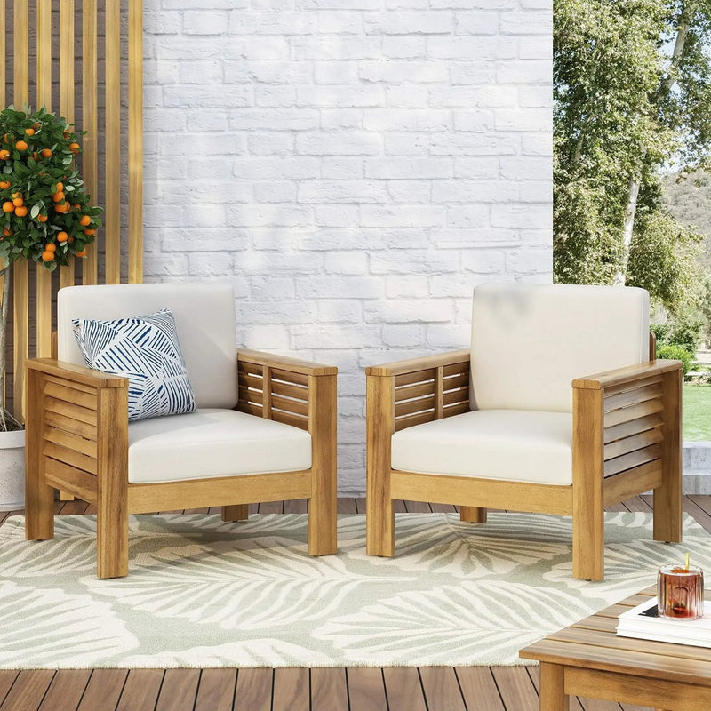 Set of 2 Outdoor Acacia Wood Club Chairs with Cushions by HouseOfZazla