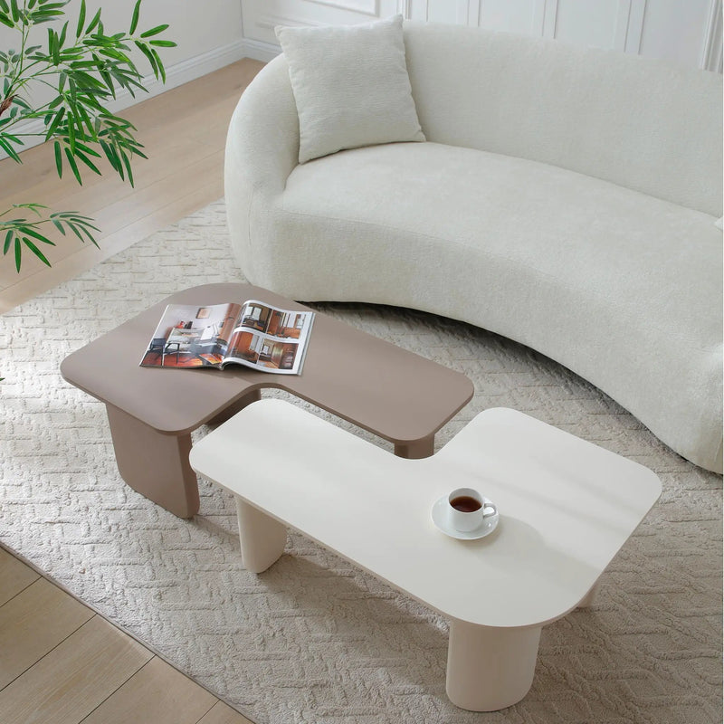 2 Pieces Modular Coffee Table Set, Free Combination - Khaki / White by HouseOfZazla