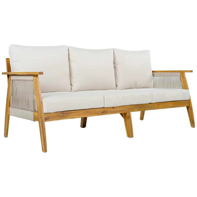 Outdoor Acacia Wood and Rope 3 Seater Patio Sofa by HouseOfZazla