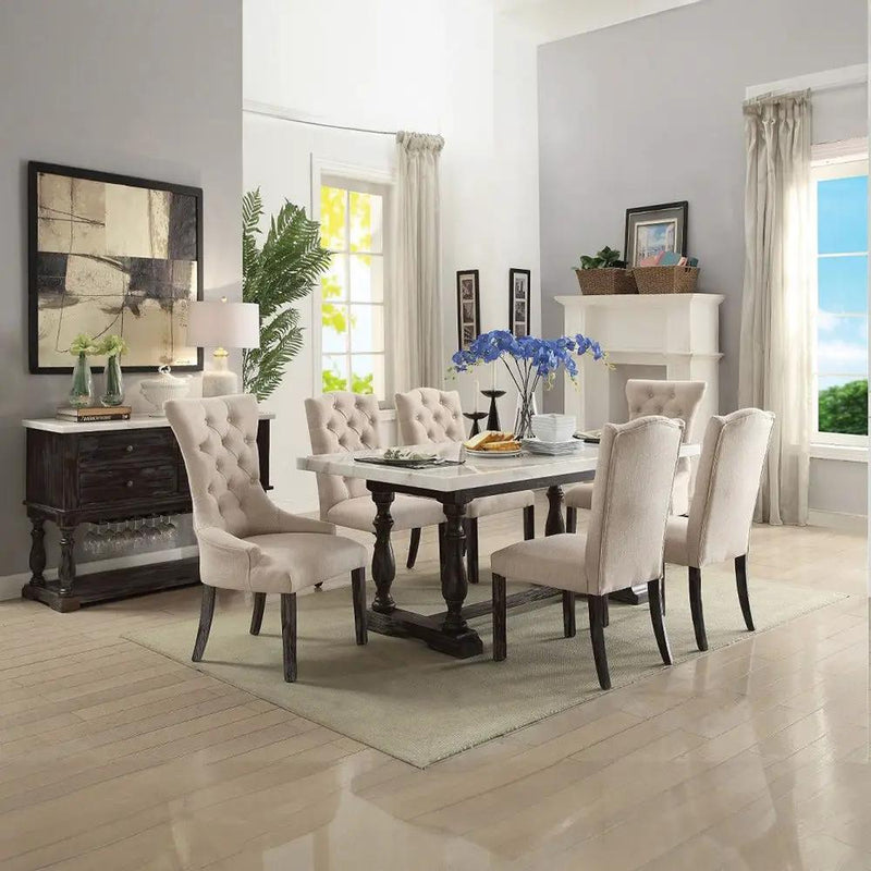 Gerardo - Server - White Marble Top & Weathered Espresso by Unique Piece Furniture