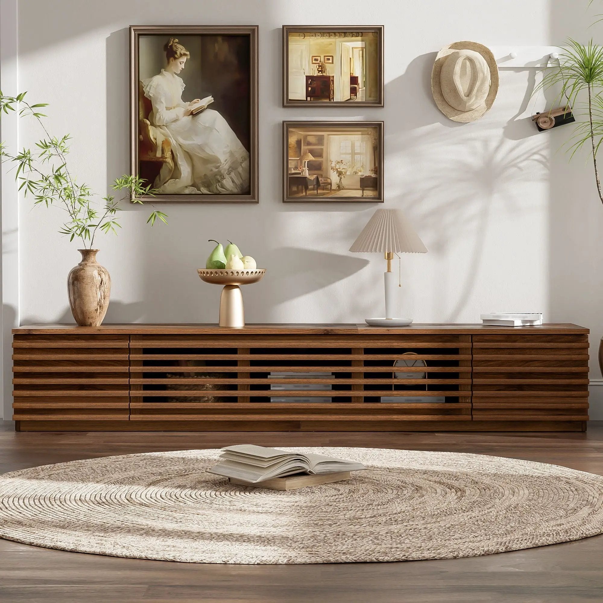 TV Stand For TVs, Entertainment Center With Cable Management And Soft Closing Hinges - Walnut by Unique Piece Furniture
