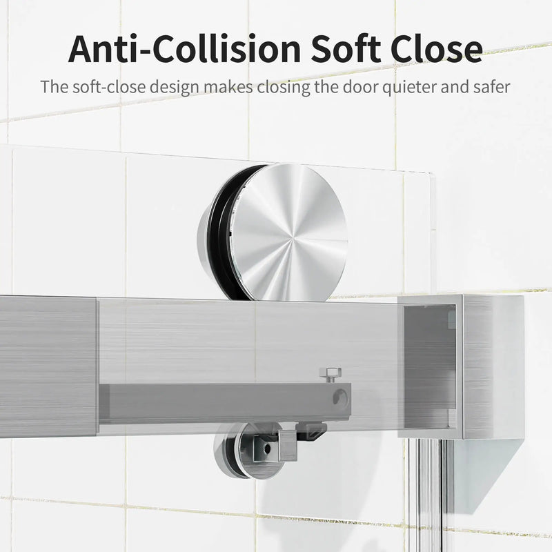 Frameless Single Sliding Soft Close Shower Doors, 3 / 8" Tempered Glass Reversible Installatio