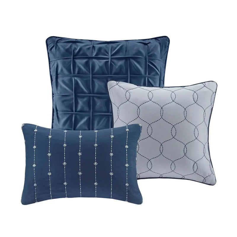 7 Piece Printed Seersucker Comforter Set Navy King by HouseOfZazla