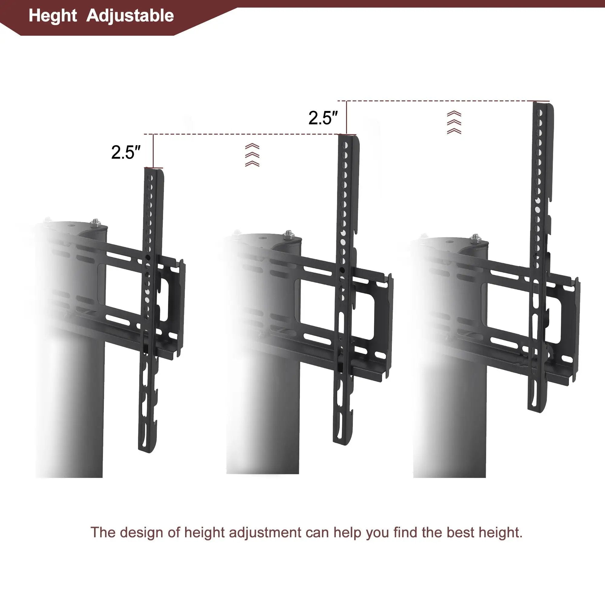 43.3" Multi-Function TV Stand Height Adjustable Bracket Swivel 3 Tier - Black by Unique Piece Furniture