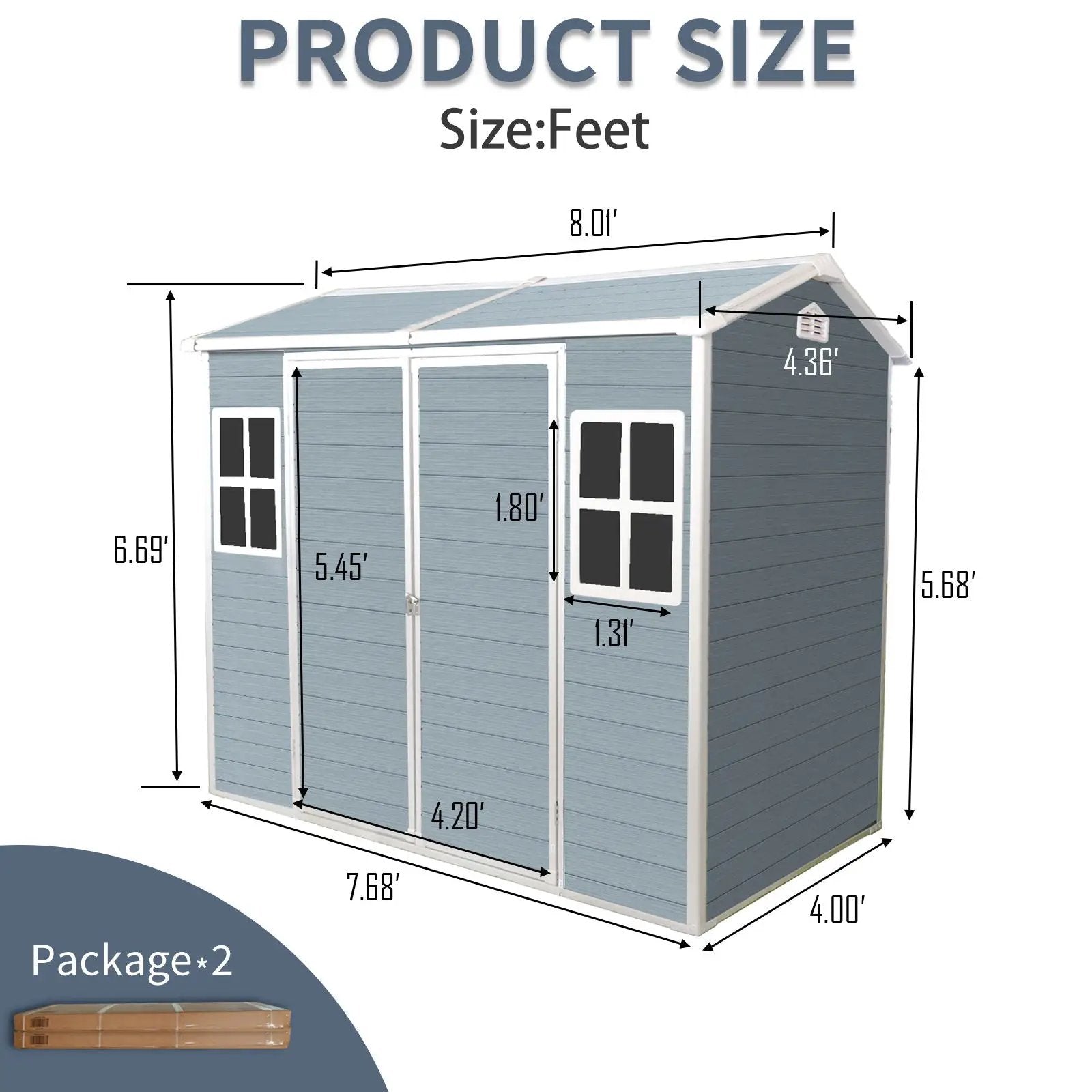 Resin Outdoor Storage Shed With Two - Window And Double - Door, Plastic Shed With Floor For Gargen, Patio, Yard, Lawn by HouseOfZazla