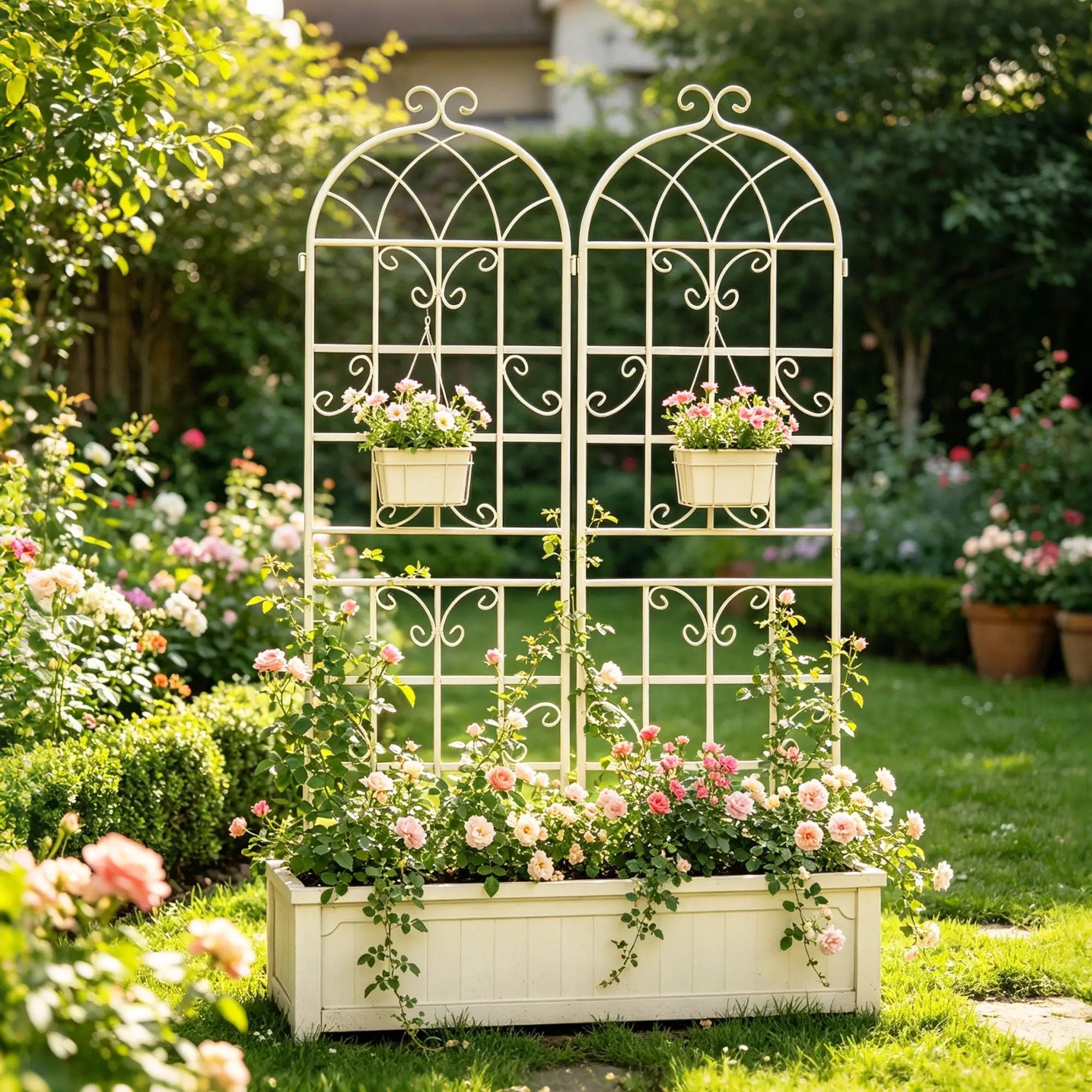 Metal Garden Rustproof Trellis For Climbing Plants Outdoor Flower Support by Unique Piece Furniture